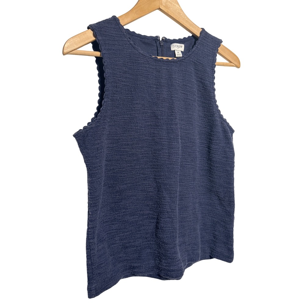 J.Crew Navy Textured Scallop Neck Sleeveless‎ Tank Top Women Size M